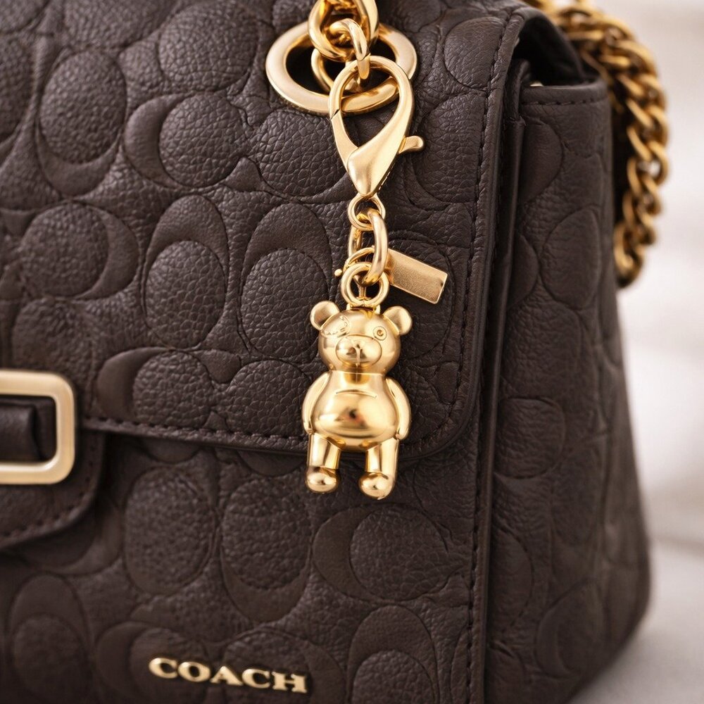 🧸Luxury Gold Mini Teddy Bear Bag Charm Keychain Handbag Accessory